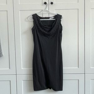 Calvin Klein sleeveless grey knit dress with bead detail